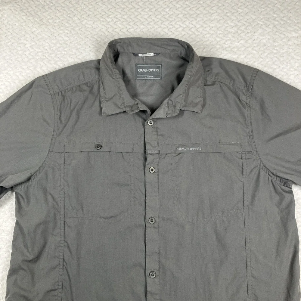 Craghoppers Solar Shield Shirt Mens Large Gray Short Sleeve Outdoors Hiking‎